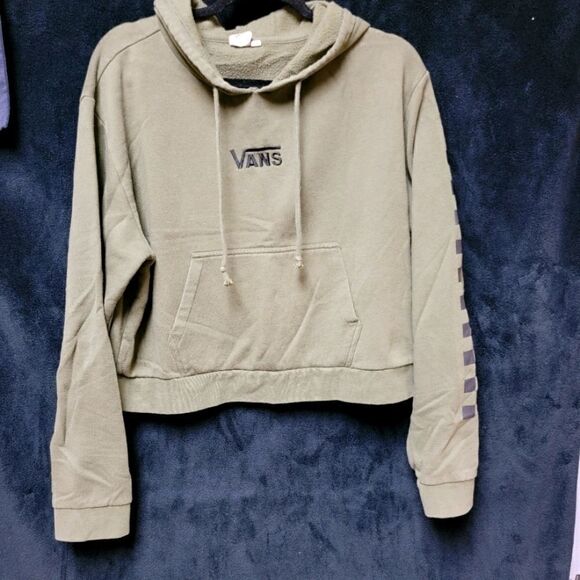 VANS ARMY GREEN CROPPED HOODIE - Picture 1 of 6